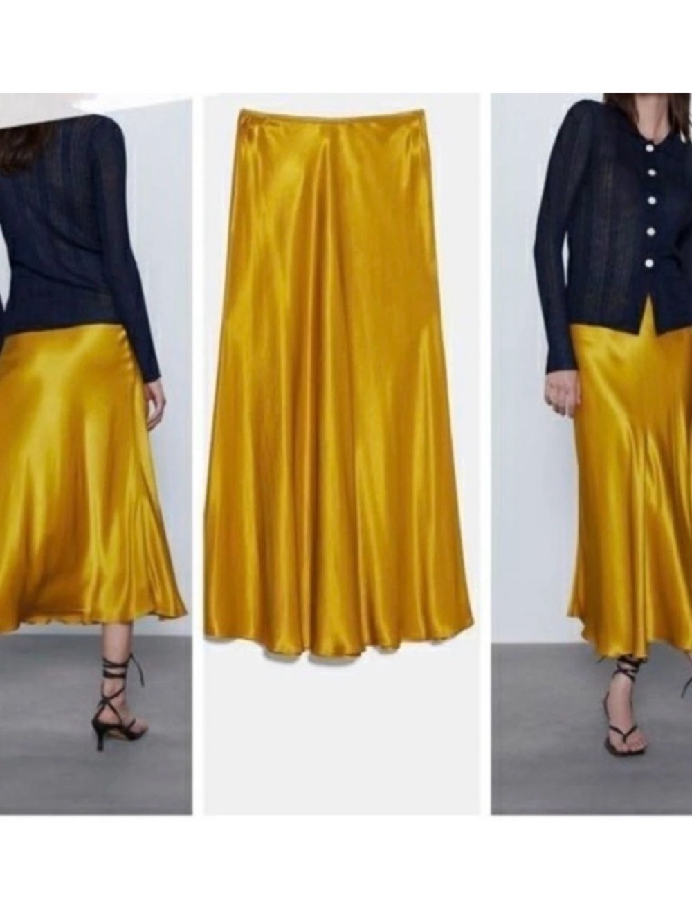 Zara Satin Maxi Skirt in Mustard Yellow - NWT